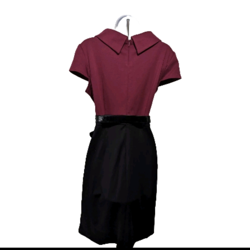 NWT London Times Collared Sheath Dress 15 Color Block Burgundy Corpcore Elegant - Picture 5 of 13